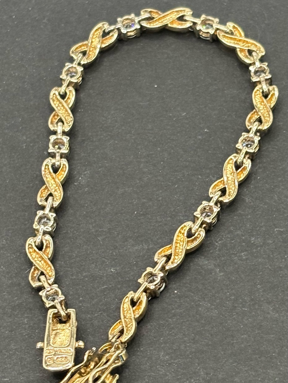 Ross Simons 925 Silver Two Tone Gold CZ X O Tennis Link Chain Bracelet 7.5 Inch - Picture 5 of 8